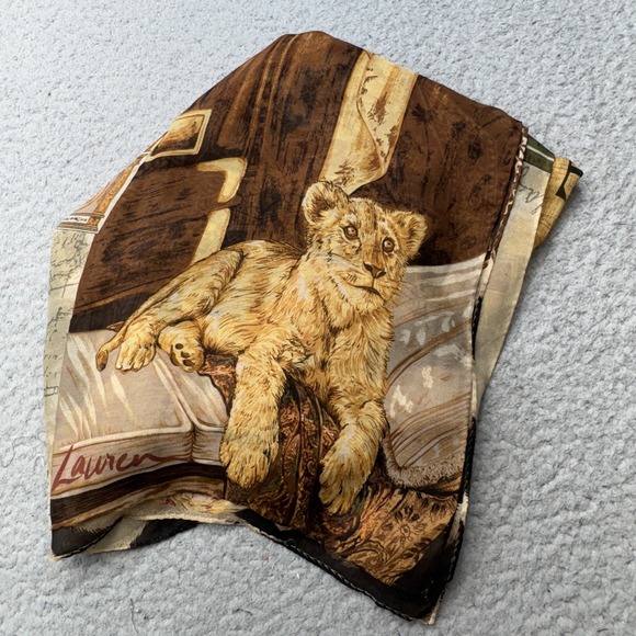 Vintage Ralph Lauren Scarf‎ 33x33 Safari Journal African Animal British India - Picture 14 of 15